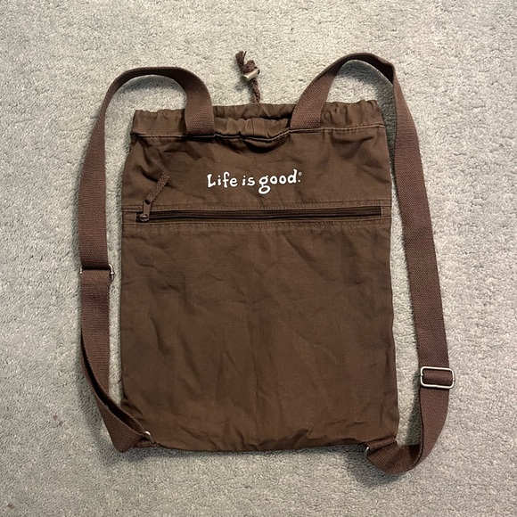 Life is Good Cotton Drawstring Backpack - Picture 2 of 6